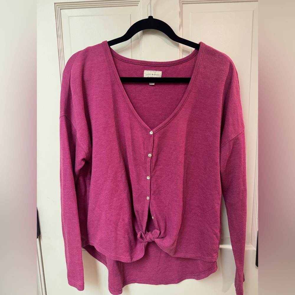Lucky Brand Fuchsia Button-Down Henley Shirt